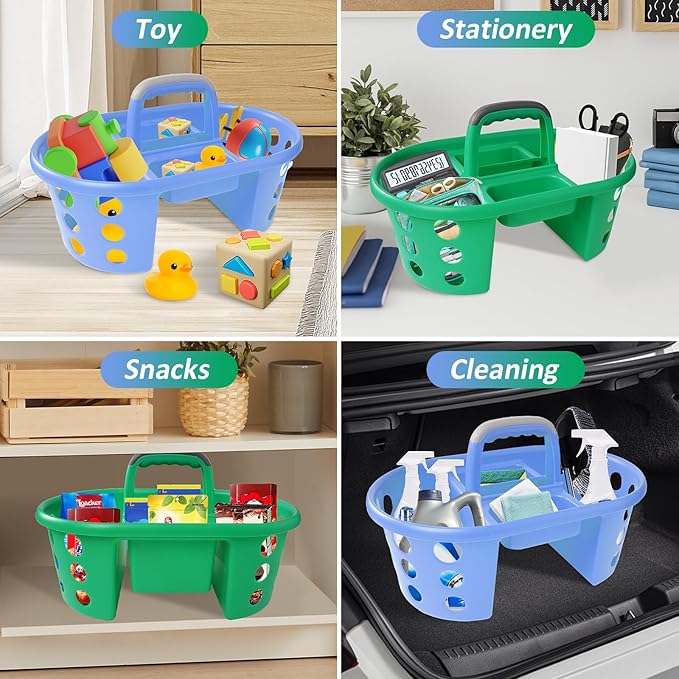 Large Shower Caddy Portable 2PC - Made in USA Plastic Jumbo Size Dorm Storage Candy Tote with Handle Shower Organizer for Bathroom, Pantry, Kitchen, College Dorm, Green/Periwinkle