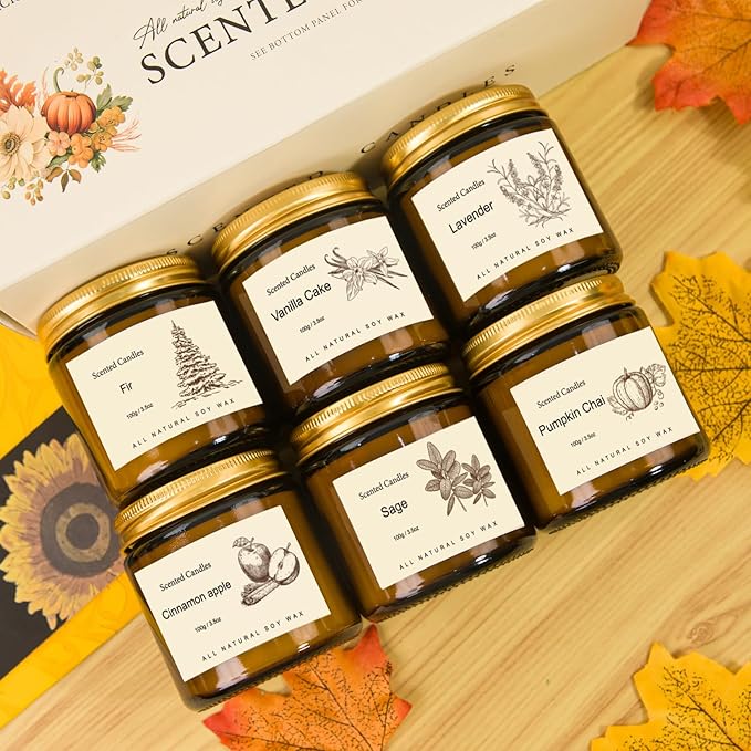 Fall Candles Gift Set,6 Pack Scented Candles for Home, Aromatherapy Gifts for Women Men, Fall Winter Holiday Natural Soy Candles Set for Birthday, Mother's Valentines Day Gifts for Her