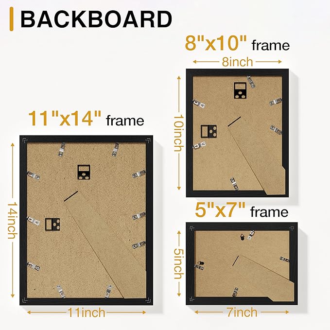 Vittanly 7 Pack Picture Frames, Picture Frames Collage Wall Decor for Wall or Tabletop Display, Multi Sizes with 1Pcs 11x14, 2Pcs 8x10 and 4Pcs 5x7 Photo Frames, Gallery Wall Frame Set in Black