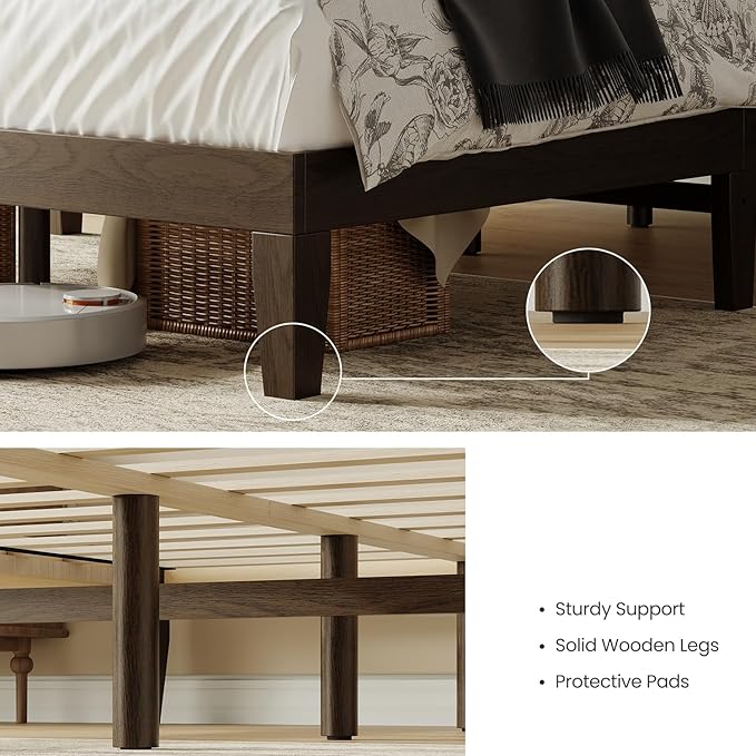 King Size Wood Platform Bed Frame, 12 Inch Solid Wood Bed Frame with Wooden Slats, No Box Spring Needed, Easy Assembly,Espresso