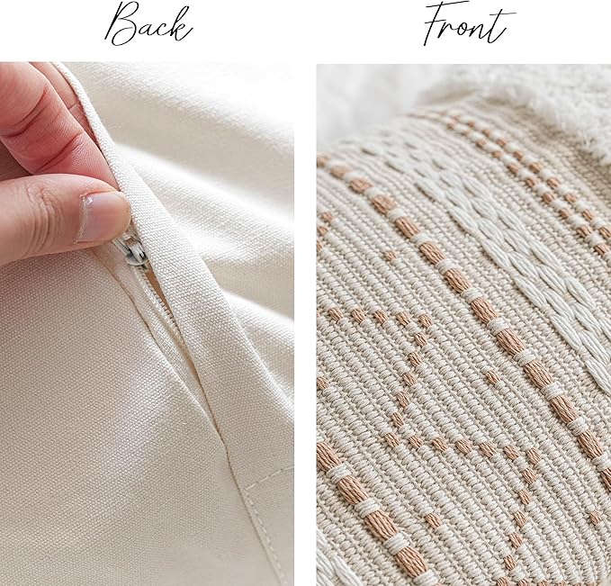 Decorative Lumbar Throw Pillow Cover 12x20 Cream Neutral White Rectangular Boho Accent Pillowcase Farmhouse Cushion for Couch Sofa Bedroom Living Home Décor (Cover ONLY, Pack of 1)