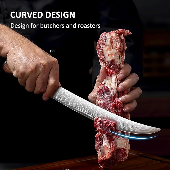 YOTSUBA Butcher Knife, 10 Inch Breaking Knife, Razor Sharp High Carbon Steel Curved Carving Knives for Meat Cutting with Ergonomic Handle, Slicing Brisket Knives for kitchen with Gift Box