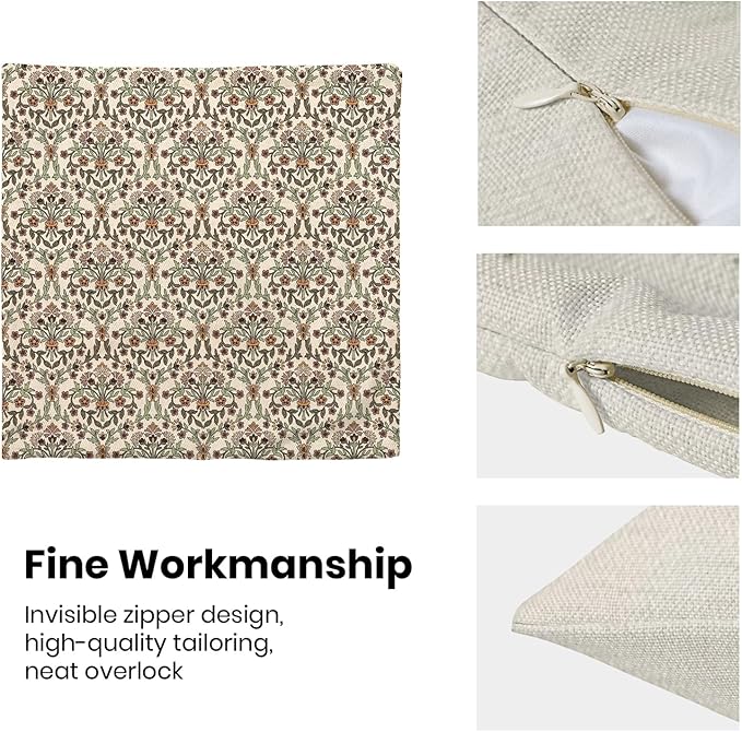 William Morris Pillow Covers 18x18 Set of 2, Boho Floral Block Print Flower Decorative Throw Pillows Bohemian Vintage Farmhouse Cushion Pillow Covers for Sofa Couch Bed Outdoor Decor