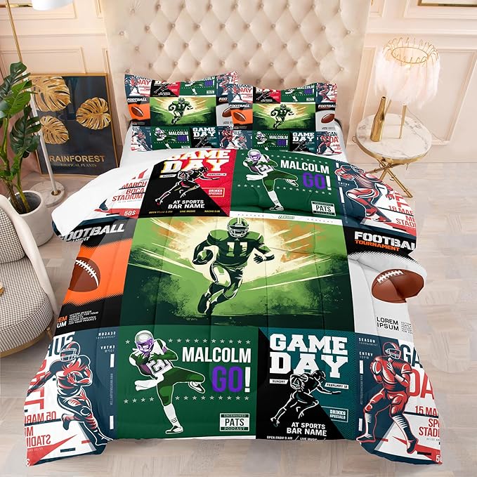 Tailor Shop Football Comforter Sets Queen Size, Sports Bedding for Boys With 2 Pillowcases