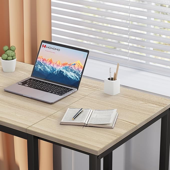 SINPAID 40'' Oak Computer Desk with Shelves, Sturdy Light Wood Desks with Storage Space, Modern Gaming Desk Study Writing Laptop Table, Beige