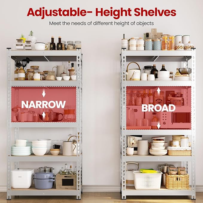 Yaheetech Storage Shelves 5 Tier Garage Shelving Heavy Duty Garage Shelves Adjustable Metal Shelving Unit Utility Rack Industrial Shelving for Warehouse Pantry Closet, 27.5" W x 12" D x 60" H, Silver