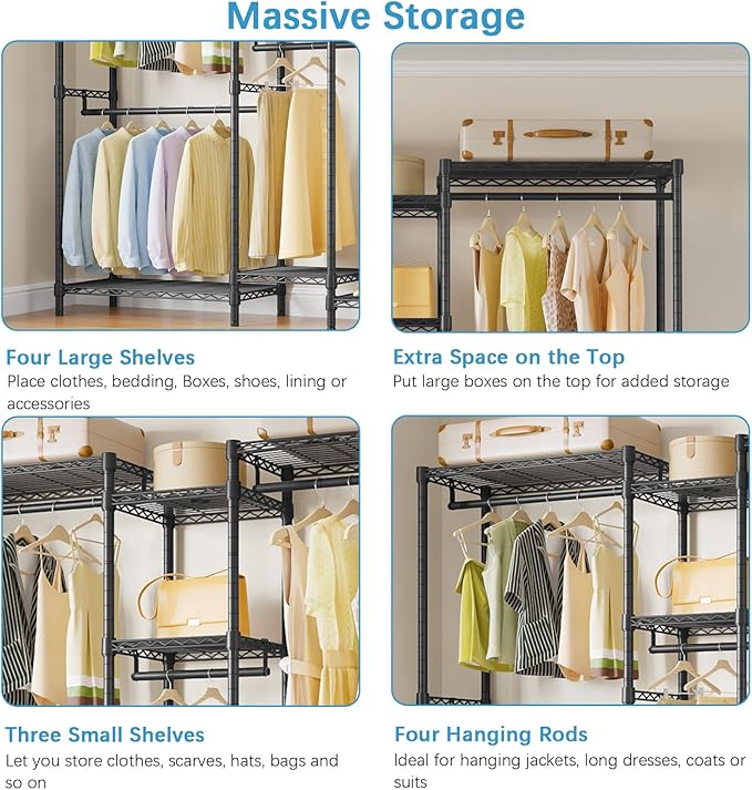 VIPEK Classic V6 Medium Wire Garment Rack Heavy Duty Clothes Rack for Hanging Clothes, Metal Freestanding Closet Wardrobe Racks 59.8" L x 14.6" W x 76.4" H, Max Load 750lbs, Black