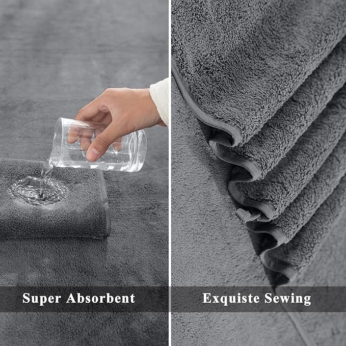MINCHI 4 Piece Oversize Bath Towels Set, Ultra Soft Absorbent Bathroom Towel for Home and Hotel Shower Towel Oversized Bath Sheet, 35x70 Large Bath Towels 600 GSM, Dark Gray