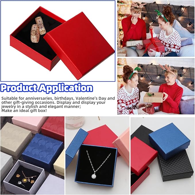 Glarks 12pcs Red Jewelry Gifts Boxes Kit, 3.5 x 3.5 x 1.1in Jewelry Boxes for Ring Earring Jewelry, Christmas, Birthday, Anniversaries, Valentine’s Day, Mother’s Day and Other Festivals