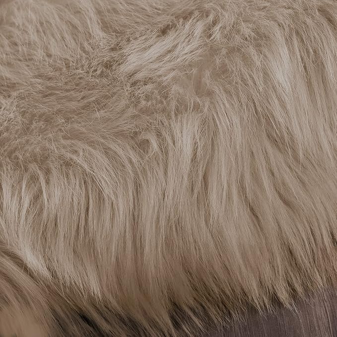 Latepis 8ft Round Light Brown Beige Rugs for Bedroom Fluffy Shag Large Circle Throw Rugs for Living Room Washable Faux Sheepskin Fur Plush Rug Home Decor