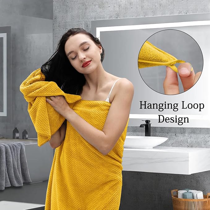 8-Piece Yellow Bath Towels Set,2 Oversized Large Bath Towels Sheet,2 Hand Towels and 4 Washcloths - 600 GSM Soft Luxury Towel Set,Highly Absorbent Quick Dry Towel for Bathroom,Hotel and Spa