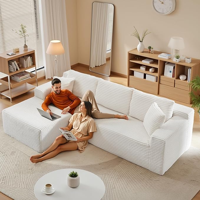 105''Sectional Cloud Couch with L Shaped Chaise,Modern Modular Sectional Sofa,Comfy Sectional Couches for Living Room,Bedroom,Apartment (White, Left Facing Chaise)