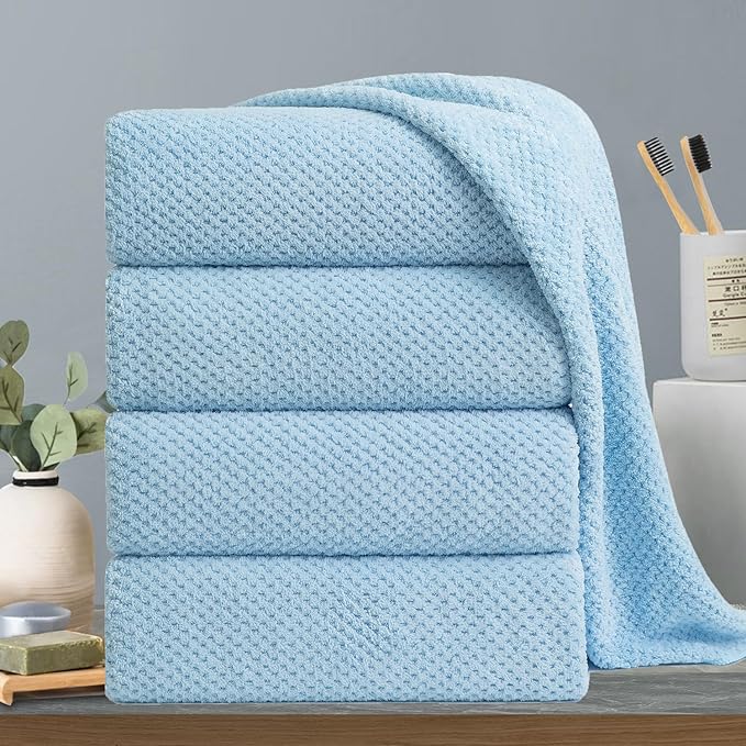 Hailea Extra Large Bath Towels Set 35x70 Inches - Blue Luxury 600 GSM Oversized Bath Sheet Towel,Ultra Soft Microfiber - Quick Dry,Highly Absorbent Shower Towels Spa Hotel Bathroom Towel Set (4-Pack)
