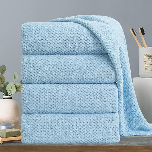 Hailea Extra Large Bath Towels Set 35x70 Inches - Blue Luxury 600 GSM Oversized Bath Sheet Towel,Ultra Soft Microfiber - Quick Dry,Highly Absorbent Shower Towels Spa Hotel Bathroom Towel Set (4-Pack)