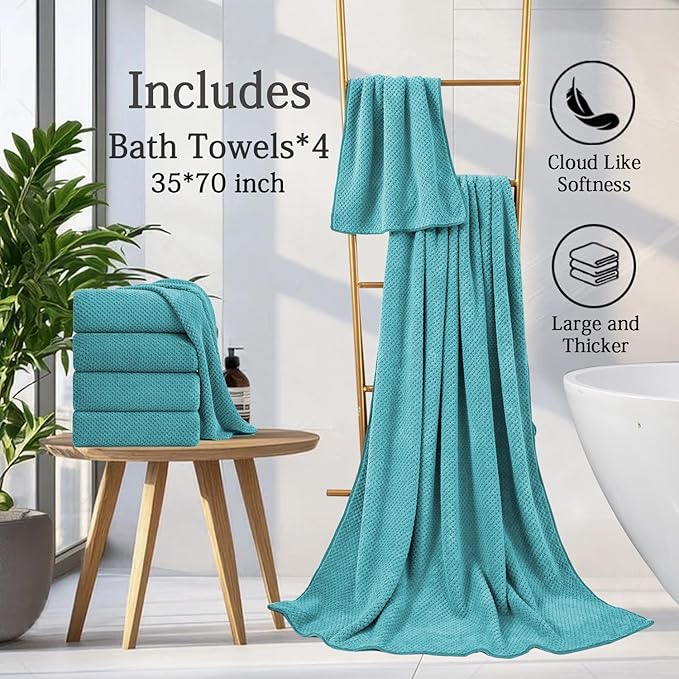 Hailea Extra Large Bath Towels Set 35x70 Inches - Aqua Luxury 600 GSM Oversized Bath Sheet Towel,Ultra Soft Microfiber - Quick Dry,Highly Absorbent Shower Towels Spa Hotel Bathroom Towel Set (4-Pack)