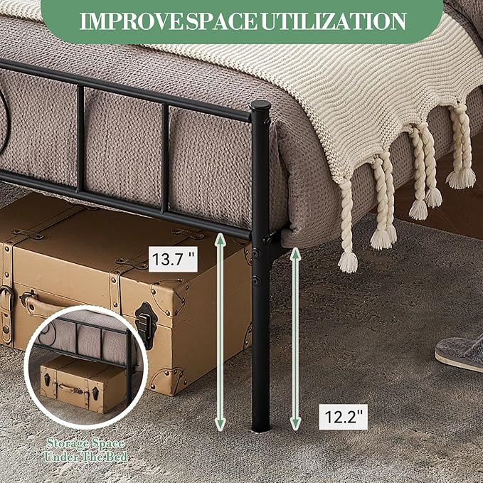 Metal Platform Bed Frame with Headboard & Footboard, Steel Slats Mattress Foundation No Box Spring Needed, 800Lbs Capacity, Noise-Free
