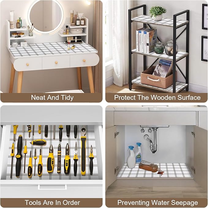 OcePor Non-Adhesive Drawer and Shelf Liner 12IN x 20FT,Non Slip Cabinet and Cupboard Liner, Kitchen Cabinet Liners for Shelves, Waterproof Drawer Shelf Liners for Cabinets/Bathroom Cupboard, Stripe