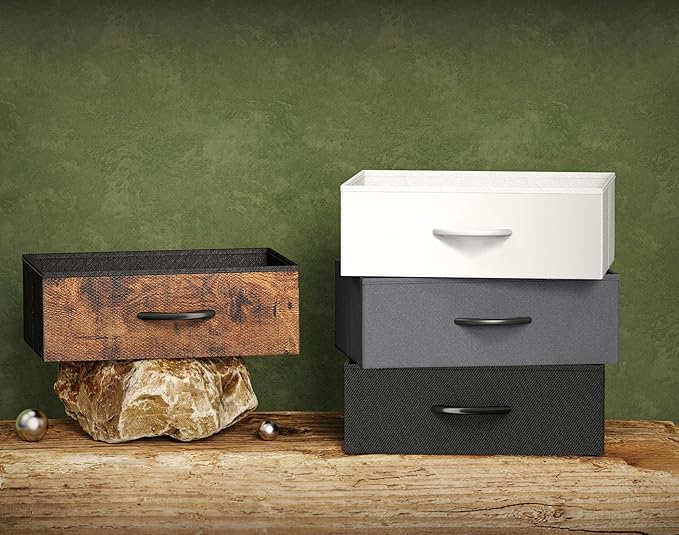 Huuger 5 Drawers Dresser with Charging Station, Set of 2, Dresser for Bedroom, Tall Night Stand, Chest of Drawers with Open Shelf, Bedside Table Nightstand, Fabric, Rustic Brown