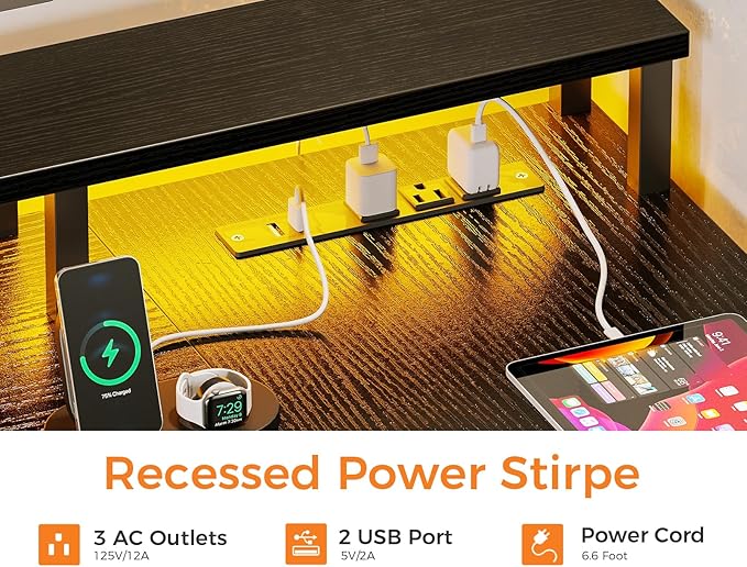 ODK L Shaped Desk with File Drawer, 66" Reversible L Shaped Computer Desk with Power Outlet & LED Strip, Home Office Desk with Storage Shelves, Gaming Desk with Monitor Shelf, Corner Desk, Black