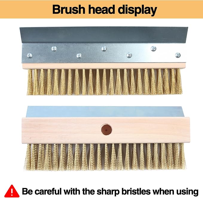 Stainless Steel Pizza Oven Brush, Grill Brush with 4 Sections Detachable Long Rod Design and Scraper, Brass Bristles Pizza Brush for Restaurants, Commercial Cleaning, Kitchens, BBQ Shelf