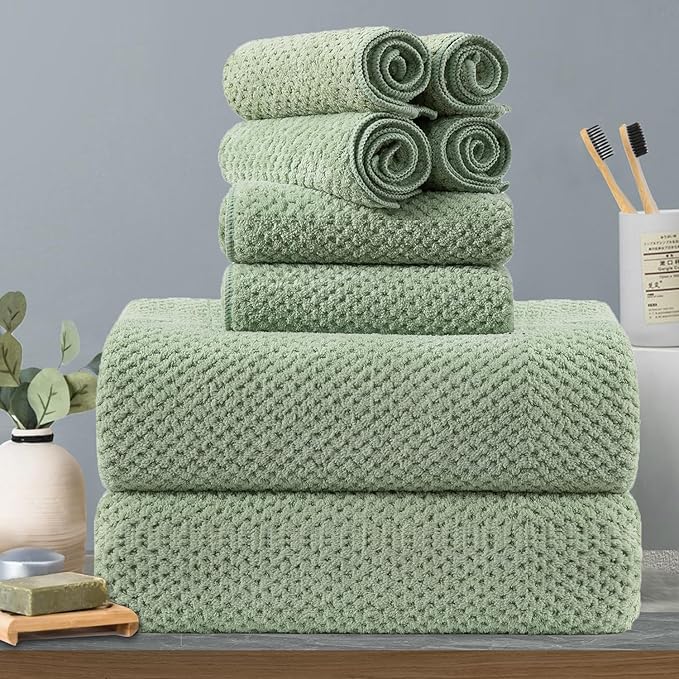 8-Piece Green Bath Towels Set,2 Oversized Large Bath Towels Sheet,2 Hand Towels and 4 Washcloths - 600 GSM Soft Luxury Towel Set,Highly Absorbent Quick Dry Towel Collection for Bathroom,Hotel and Spa