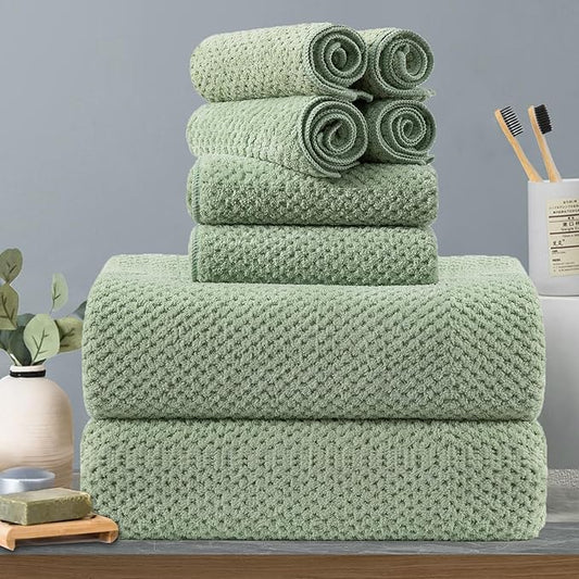 8-Piece Green Bath Towels Set,2 Oversized Large Bath Towels Sheet,2 Hand Towels and 4 Washcloths - 600 GSM Soft Luxury Towel Set,Highly Absorbent Quick Dry Towel Collection for Bathroom,Hotel and Spa