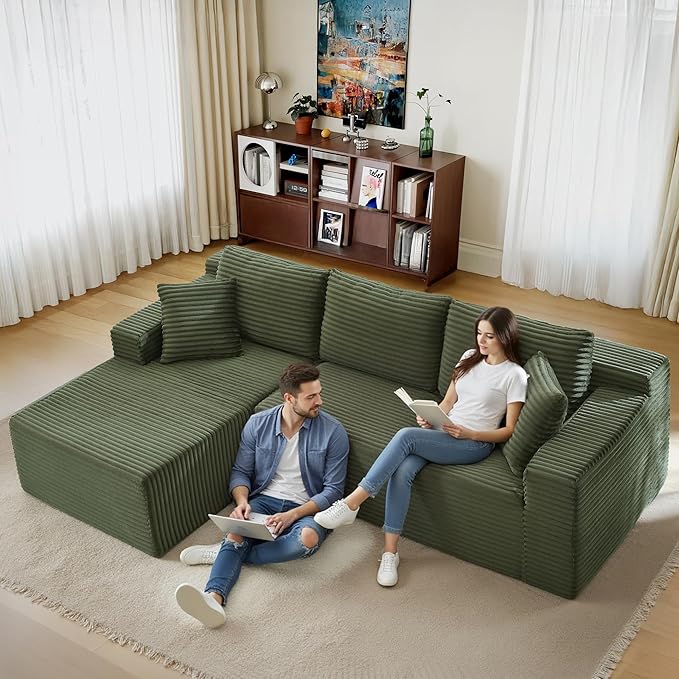 105''Sectional Cloud Couch with L Shaped Chaise,Modern Modular Sectional Sofa,Comfy Sectional Couches for Living Room,Bedroom,Apartment (Green, Left Facing Chaise)