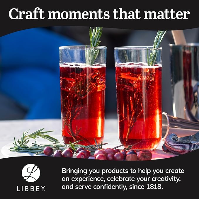 Libbey Polaris Tumbler and Rocks Glass Set, Elegant Drinkware Glasses Set, Lead-Free Tall Drinking Glasses with Modern Clean Lines, Dishwasher Safe Drinking Glasses Set of 16, Axis