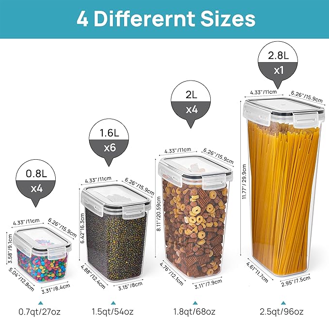 Vtopmart Airtight Food Storage Containers Set with Lids, 15pcs BPA Free Plastic Dry Food Canisters for Kitchen Pantry Organization and Storage, Dishwasher safe,Include 24 Labels, Black