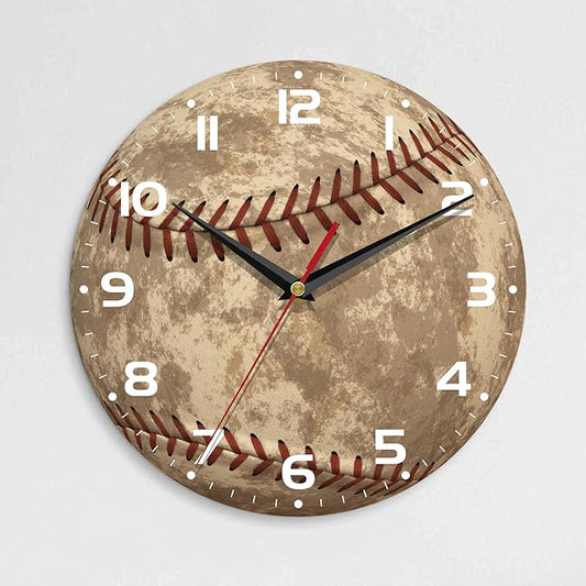 Wall Clock, 10 Inch Silent Non-Ticking Home Kitchen Decor, Battery Operated for Bathroom Bedroom Living Room Office(Vintage Baseball,Ball Game Sports American)