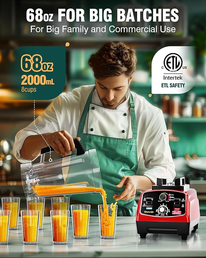 WantJoin Commercial Blender - 68oz Large Capacity Professional Blenders for Kitchen Smoothie Blender w/Powerful 2.5 HP Motor, 15 Speeds, 1-5min Timer, 30000 RPM, High Speed for Catering &Home