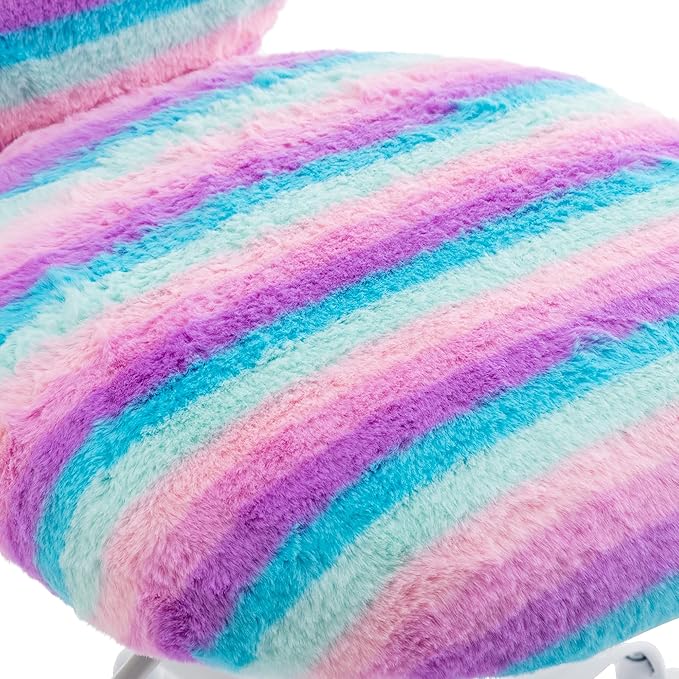 Small Desk Chair Swivel Kids Office Chair Fuzzy Student Computer Task Chair Faux Fur Vanity Chair Cute Heart Chair for Girls Boys Bedroom, Rainbow