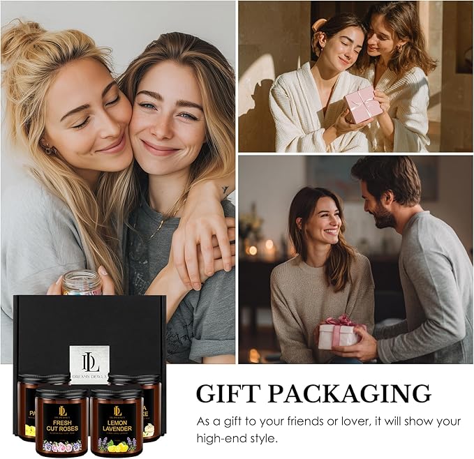 4 Pack Scented Candles Gift Set, 28oz Soy Candle for Home Scented, Aromatherapy Candle Gifts for Women & Men, Scents of Fresh Cut Roses/Lemon Lavender/Vanilla Cupcake/Amber Patchouli