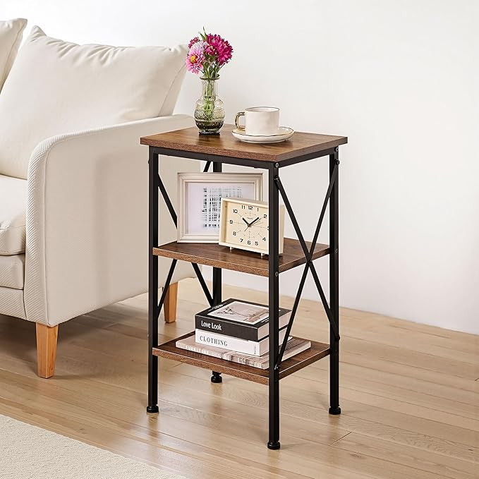 VECELO Versatile Side/End Table with Storage Shelf Nightstands for Living Room,Bedroom Furniture (Set of 2), Shelves, Retro Brown