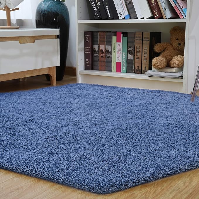 junovo Ultra Soft Rug for Nursery Children Room Baby Room Home Decor Dormitory Hexagon Carpet for Playhouse Princess Tent Kids Play Castle, Diameter 4.6 ft, Navy Blue