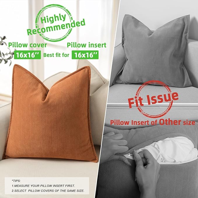 ZWJD Orange Pillow Covers 16x16 Set of 2 Chenille Throw Pillow Covers with Elegant Design Soft and Luxurious Decorative Throw Pillows for Couch, Bed, and Home Decor