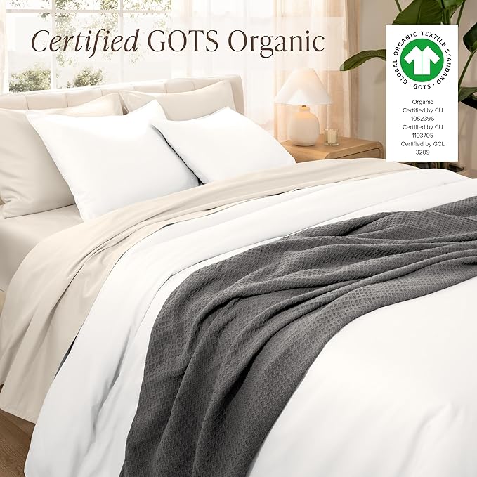 Bare Home 100% Organic Cotton Sateen Duvet Cover Set - 400 Thread Count - Smooth Sateen Weave - Warm & Luxurious - Duvet Cover (King/Cal King, White)