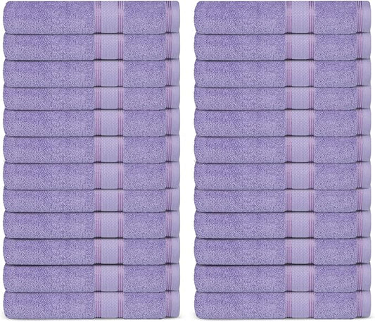 Casa Lino Face Towels & Body Wash Cloths for Showering - 100% Cotton Wash Cloths for Bathroom - Highly Absorbent & Quick Drying Washcloth Set - Cotton Washcloths 24 Pack (12" x 12") - (Purple)