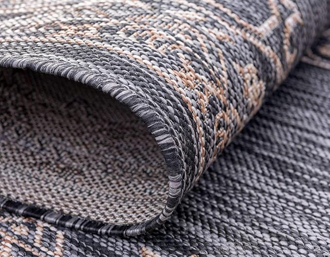 Unique Loom Outdoor Traditional Collection Area Rug - Antique (8' x 11' 4" Rectangle, Charcoal Gray/ Natural)