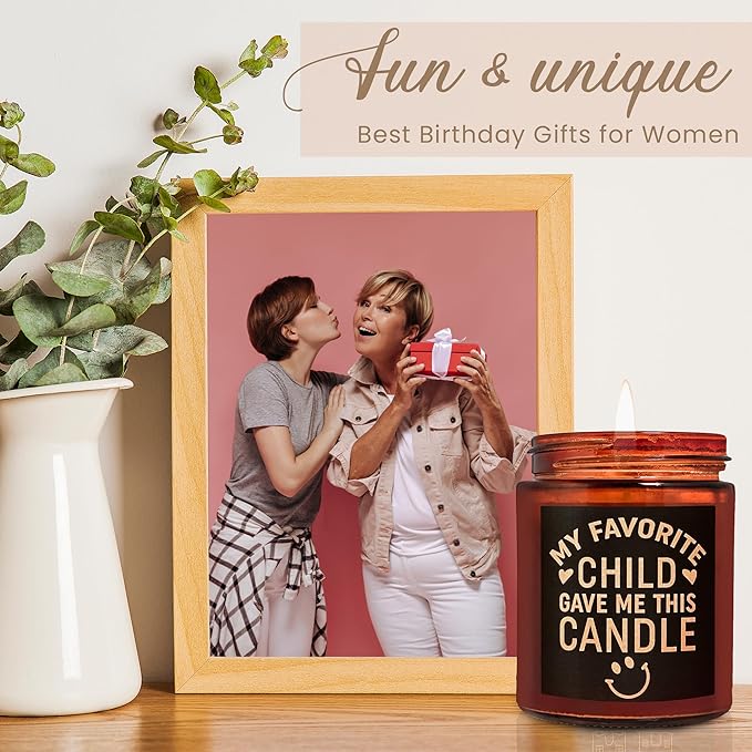 Birthday Gifts for Mom from Son, Daughter - Favorite Child Candle - Mom Candle, Funny Mother Gifts - Fun Relaxing Gift for Women - Lavender Vanilla Natural Soy Wax Candle for Home