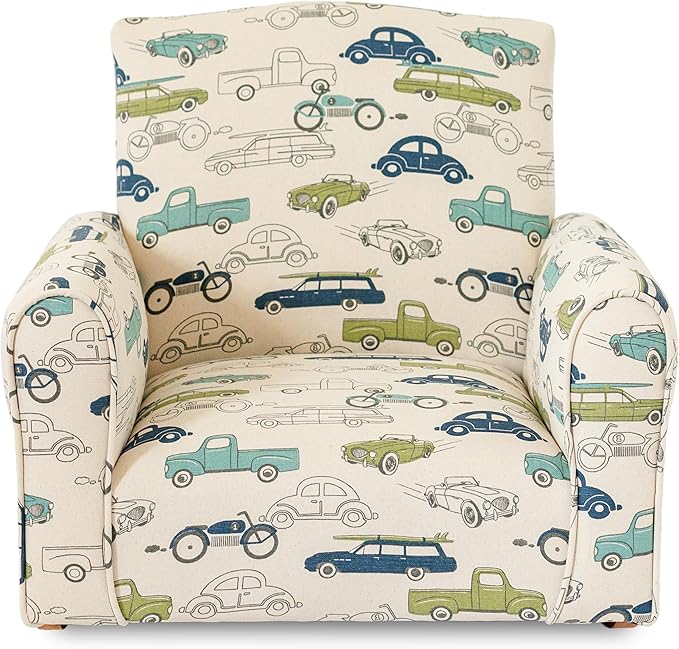 Kid Rocking Chair for Toddlers, Child Chair for Little Kids, Upholstered Toddler Armchair for Children, Comfy and Cute Little Kid Chairs (Rockers, Cars & Trucks Print)