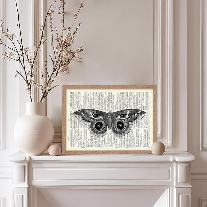 Poster Master Dictionary Art Poster - Butterfly Print - Eyes on Wings Art - Insect Art - Gift for Men, Women & Animal Lover - Gothic Decor for Living Room, Bedroom or Dorm, 11x14 Beige Framed