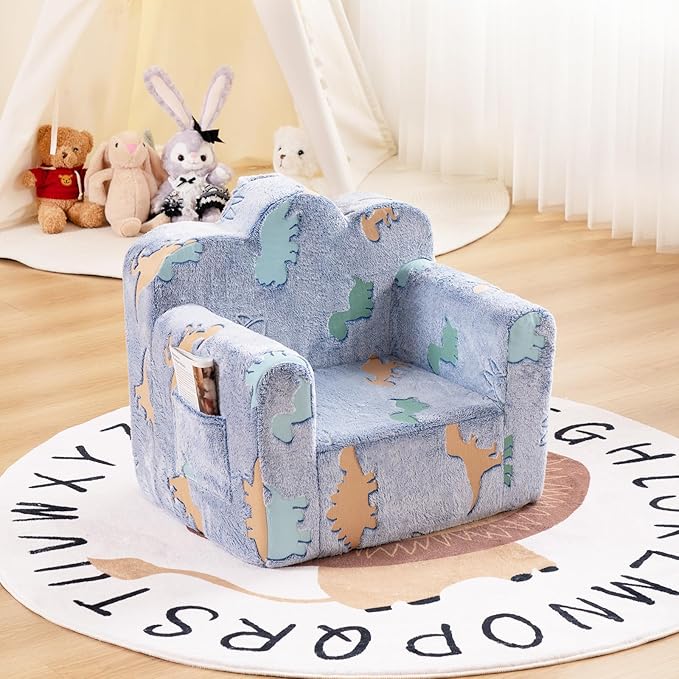 Tiita Kids Couch Plush Toddler Chair, Cloud-Like Glow in The Dark Kids Sofa Toddler Reading Chair with Washable Cover Carrying Handle, Convertible Children Sofa Chair for Girls and Boys