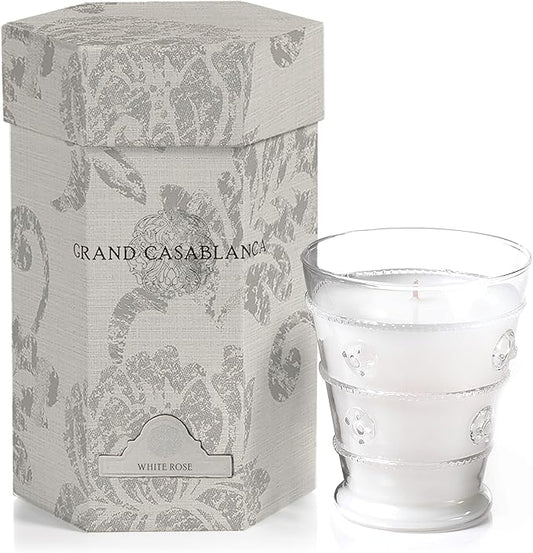 Zodax Grand Casablanca Glass Jar Scented Candle for Home Decor - Single-Wick Candle Ideal for Kitchen and Bathroom - Makes a Great Gift for Women and Men - White Rose - 8.3 Oz.