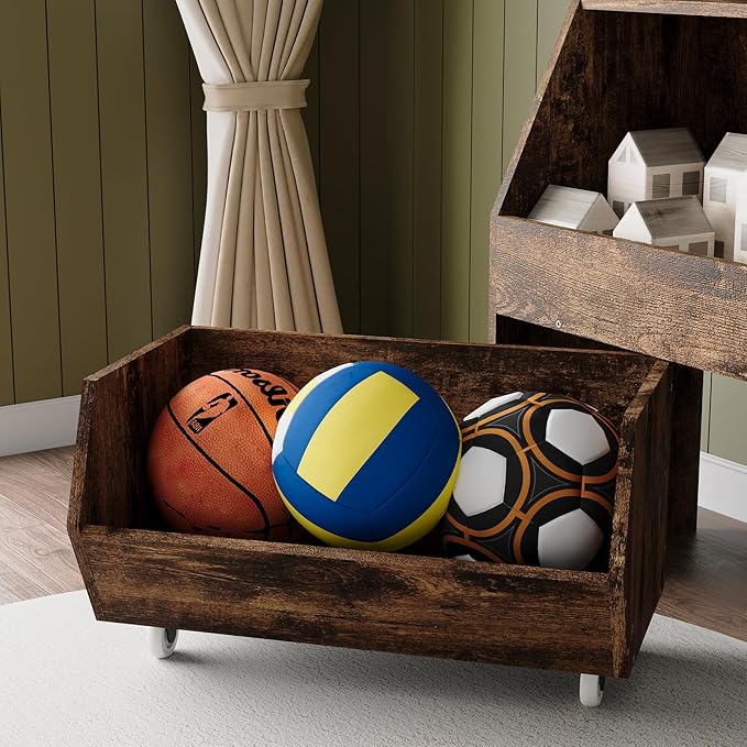 Toy Storage and Organizer for Kid, Boys and Girls Muti-Functional Bookcase and Storage Bin with Moveable Drawers, Children Toddler Storage Carbinet Retro Brown