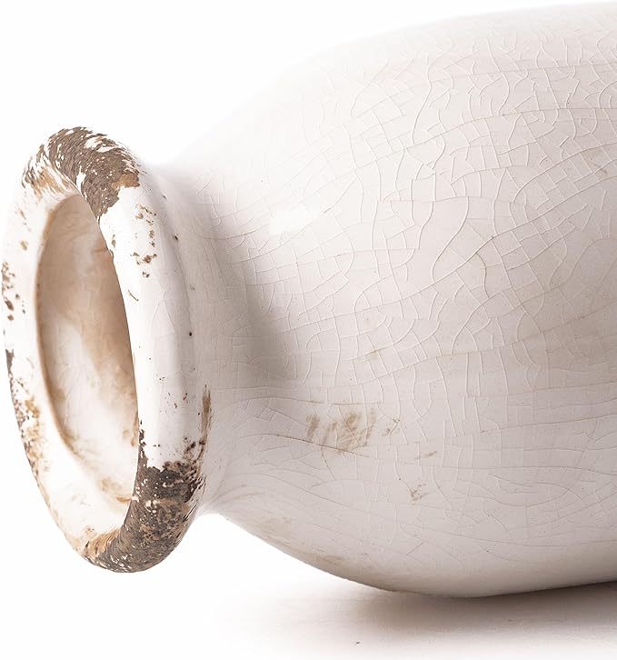 VICTOR & TERESA White Ceramic Vases Home Decor, Farmhouse Vase for Flowers, Flower Vase Set of 2, Rustic Decorative Vases for Pampas Grass, Table, Living Room, Shelf, Centerpieces, 8 inch