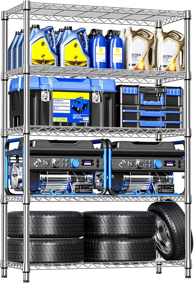 IZEUK 1147 LBS Garage Shelving Wide Storage Shelves Metal Shelves Heavy Duty Adjustable Utility Shelf Rack (Black, 4 Tiers, 15.7" D x 33.5" W x 59.5" H)