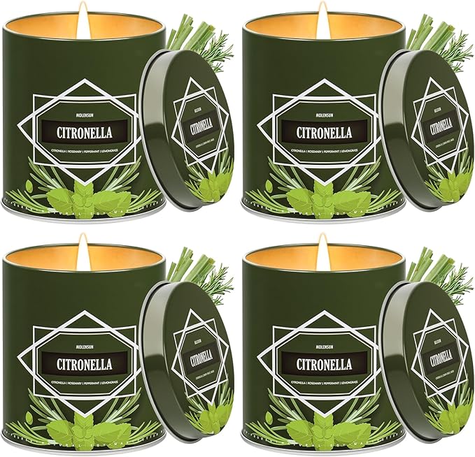Citronella Candles Outdoor 4-Pack, Total 36oz Citronella Candles for Outside Patio, Camping & Garden, Summer Gifts for Indoor Home Scented, 50-Hour Burn Time, 9 Ounce Each