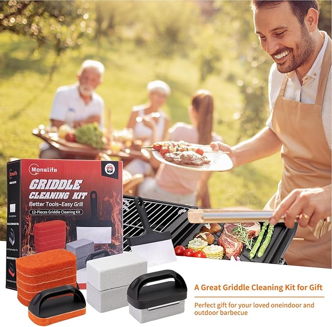 Griddle Cleaning Kit for Blackstone Accessories,Flat Top Grill Cleaning Kit Tools for Outdoor,Griddle Cleaner Brush Set with Grill Stone Cleaning Brick, Griddle Scraper&Scouring Pads