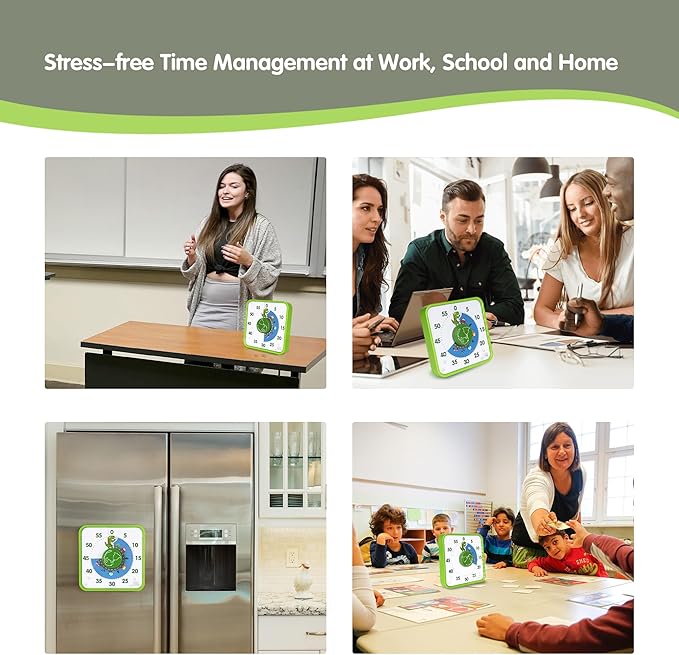 TWENTY5 SEVEN Countdown Timer 7.5 inch, 60 Minute 1 Hour Visual Timer for Classroom Teaching Tool Office Meeting, Mechanical Countdown Clock for Kids Exam Time Management Magnetic, Green Dinosaur